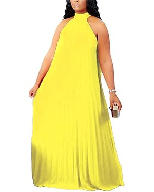 IyMoo Womens Sexy Plus Size Chiffon Dress Sleeveless Pleated Skirts Long Boho Beach Maxi Dresses | Amazon (US)