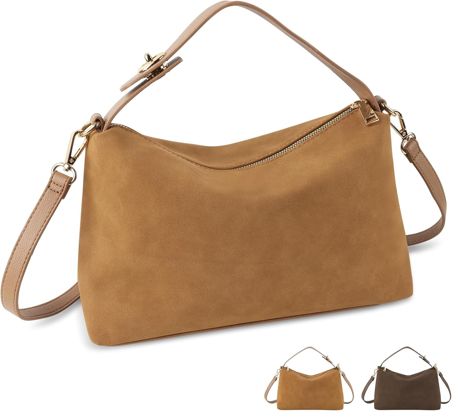 Leather Suede Tote Bags for Women, Brown Suede Purse Handbag Retro Crossbody Bag, Hobo Suede Shoulder Bag Satchels Bag | Amazon (US)