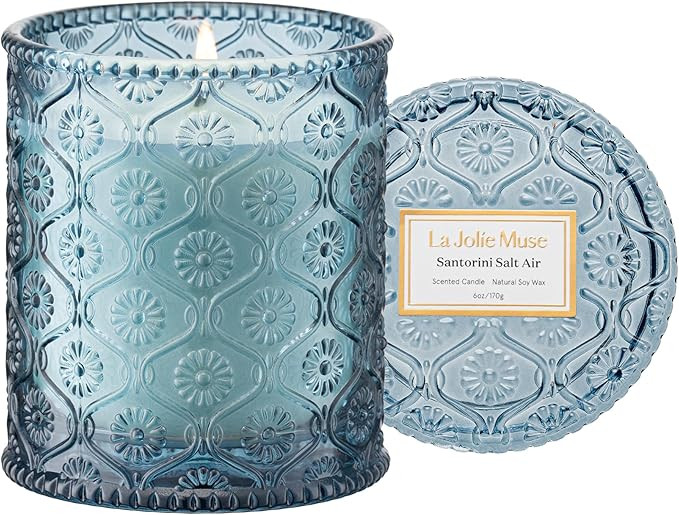LA JOLIE MUSE Santorini Salt Air Candle - Bergamot, Sea Daffodil, Sandalwood | 6 oz Natural Soy W... | Amazon (US)