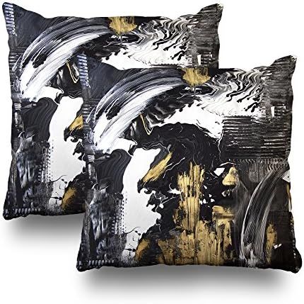 Soopat Black Gold Acrylic Pillowcase 18X18 inch Set of 2 Decorative Throw Pillow Covers Abstract ... | Amazon (US)