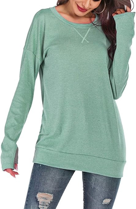 Mulisky Women’s Long Sleeve Casual Pullover Tunic Tops Loose Sweatshirt with Thumb Hole | Amazon (US)