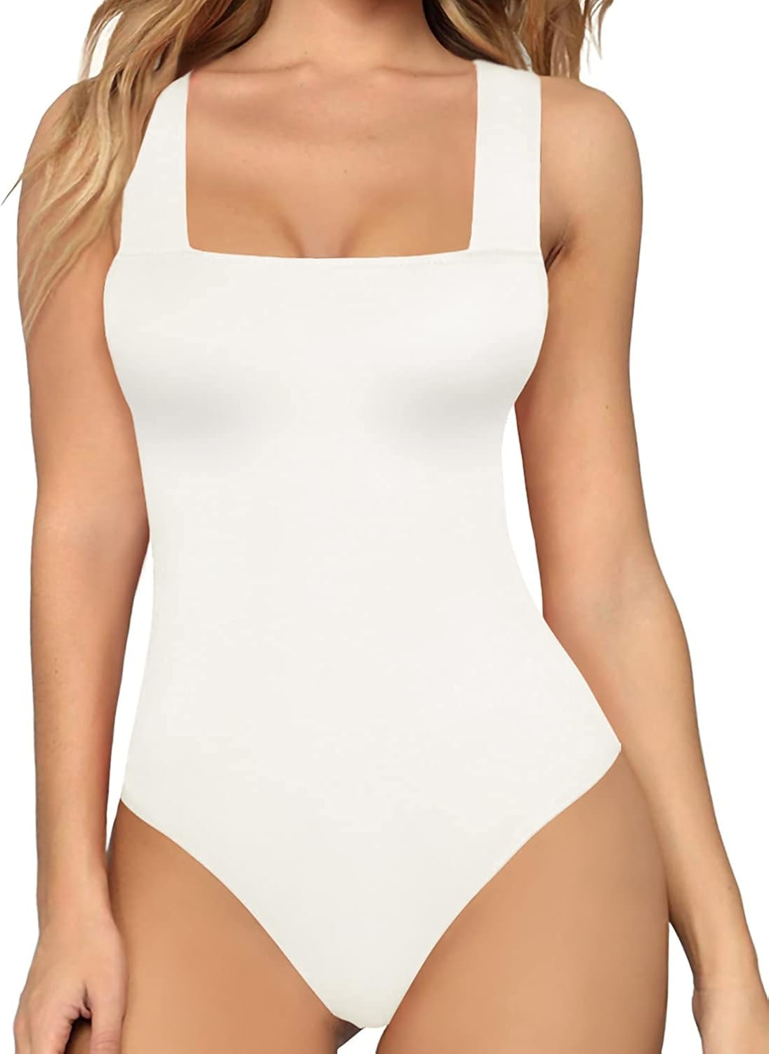 MANGOPOP Women's Square Neck Sleeveless Tank Top Long Sleeve Bodysuits Jumpsuits | Amazon (US)