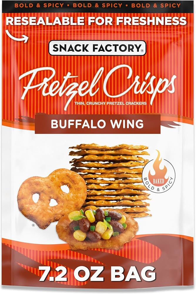 Snack Factory Buffalo Wing Pretzel Crisps, Non-GMO, 7.2 OZ Resealable Bag | Amazon (US)