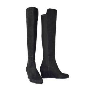 E0 Auth STUART WEITZMAN Semi Black Suede Over The Knee Wedge Boots Size 8 M $645 | Poshmark