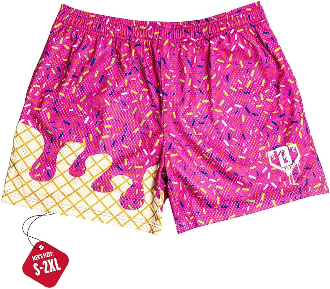 Baseball Lifestyle 101 Men's Ice Cream Strawberry Mesh Shorts with Side Pockets and Elastic Waist... | Amazon (US)