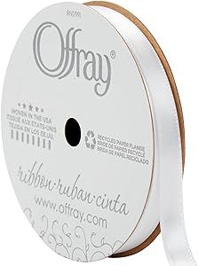 Offray 1/2" Wide Single Face Satin Craft and Decorative Ribbon, 21 Total Feet, White | Amazon (US)