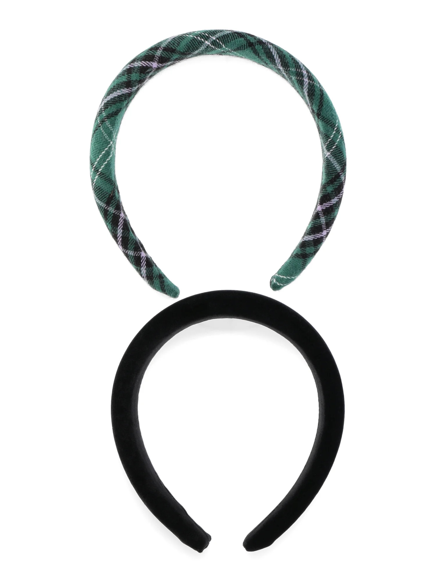 No Boundaries Women's Plaid and Velvet Padded Headbands 2-Pack, Black | Walmart (US)