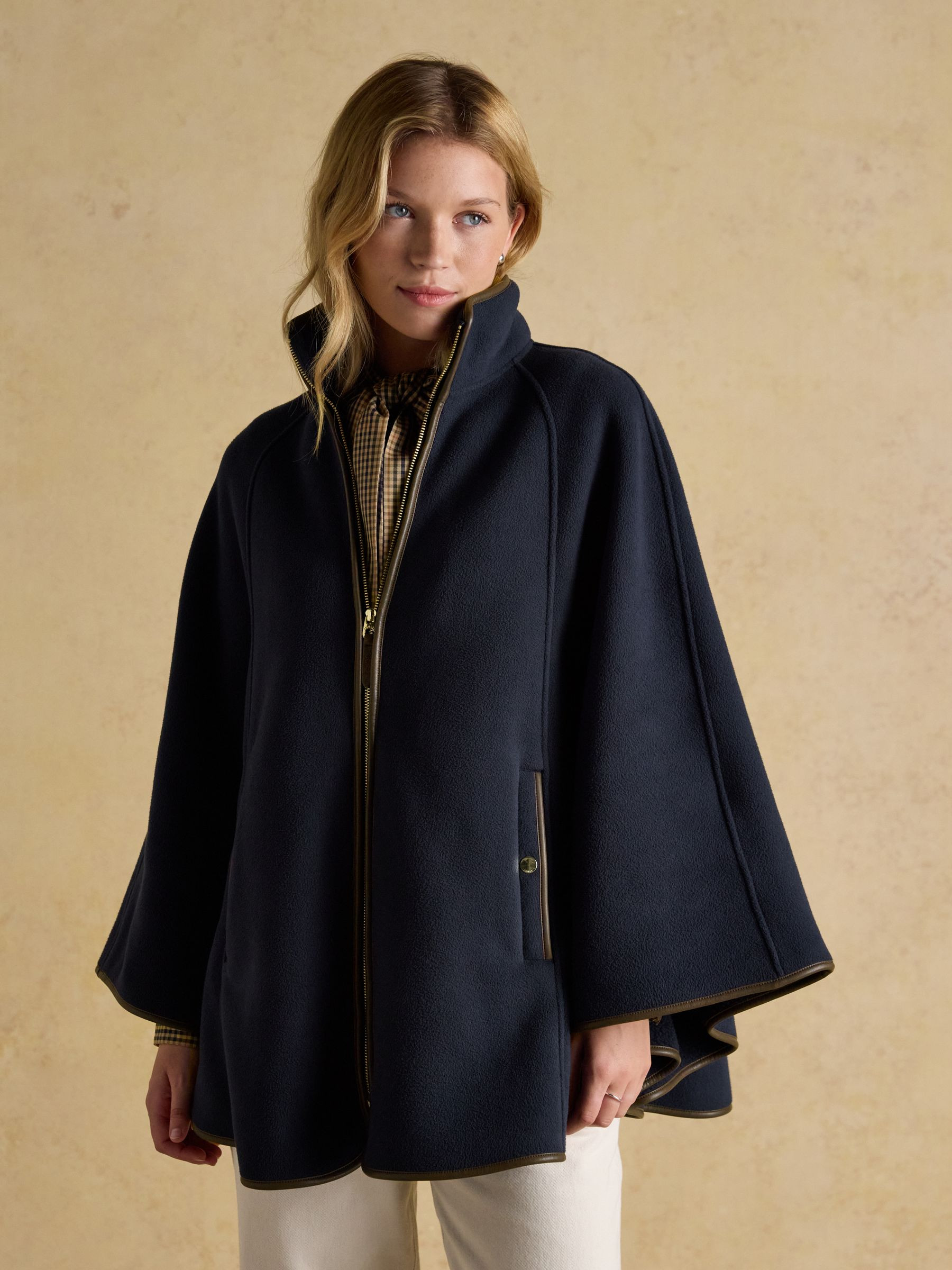 Heritage Navy Fleece Longline Cape | Joules | Joules