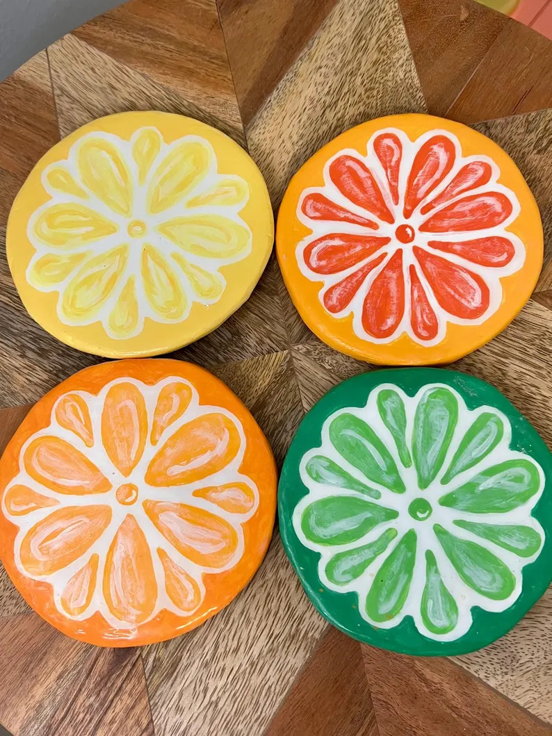 Handmade Citrus Themed Coasters (set of 4) - Etsy | Etsy (US)