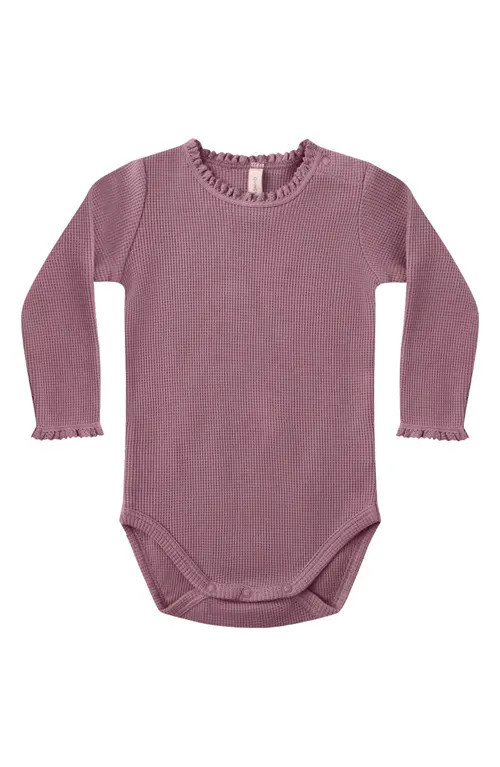 QUINCY MAE Waffle Knit Long Sleeve Bodysuit in Mulberry at Nordstrom, Size 0-3M | Nordstrom