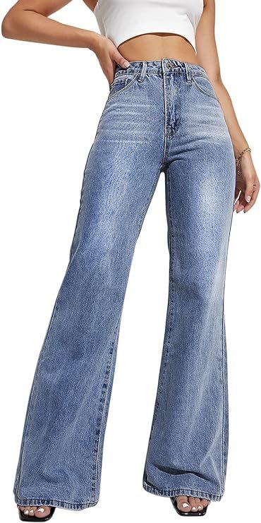 Genleck Wide Leg Jeans for Women, Mom Jeans High Waisted,Loose Long Baggy Denim Jeans for Office ... | Amazon (US)