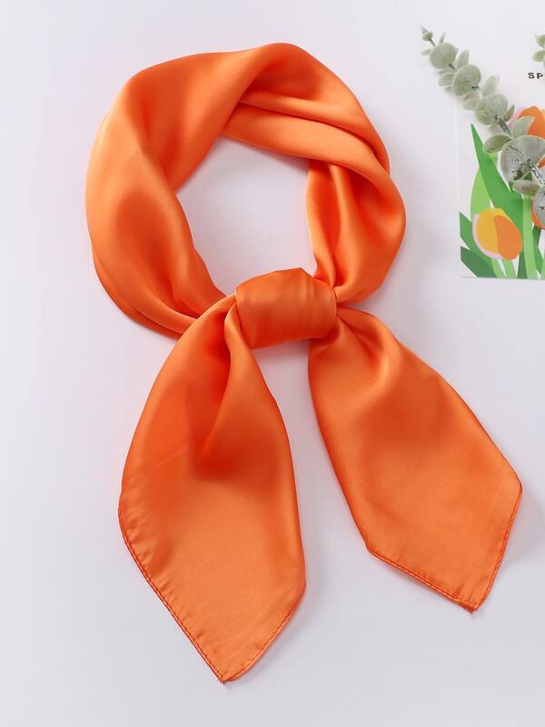1pc Women's Solid Color Silk Scarf With Printed Detail, Hair Accessory Headband, Neck Scarf | SHEIN
