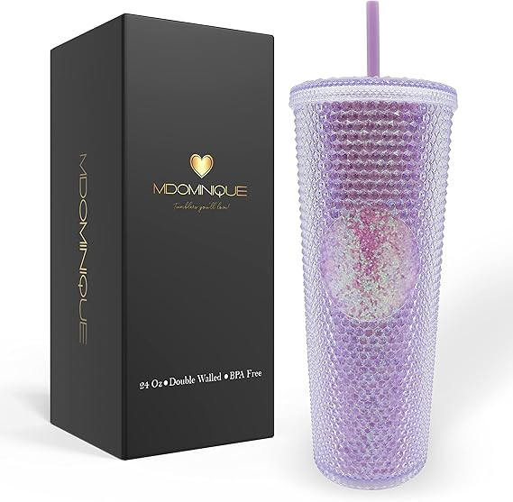 Double Wall Studded Tumbler with lid and straw Leak-Proof Lid Water Tumbler with Straw Reusable I... | Amazon (US)