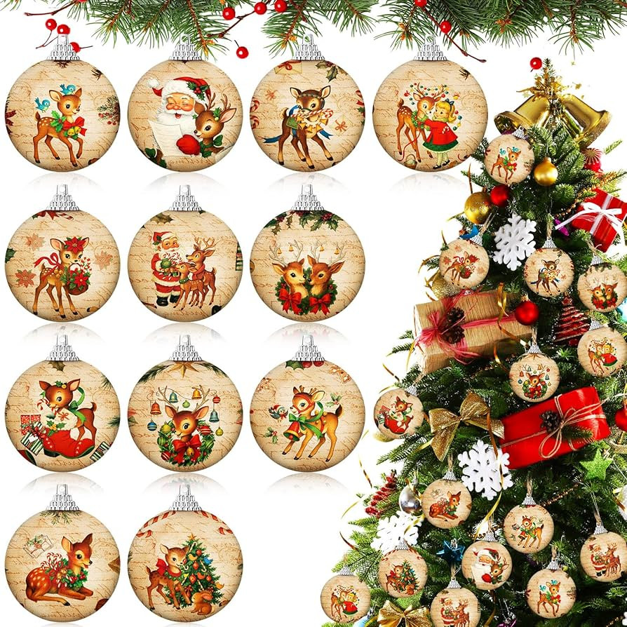 Outus 16 Pcs Christmas Tree Ball Ornaments Vintage Christmas Reindeer Decorations for Tree Colorf... | Amazon (US)