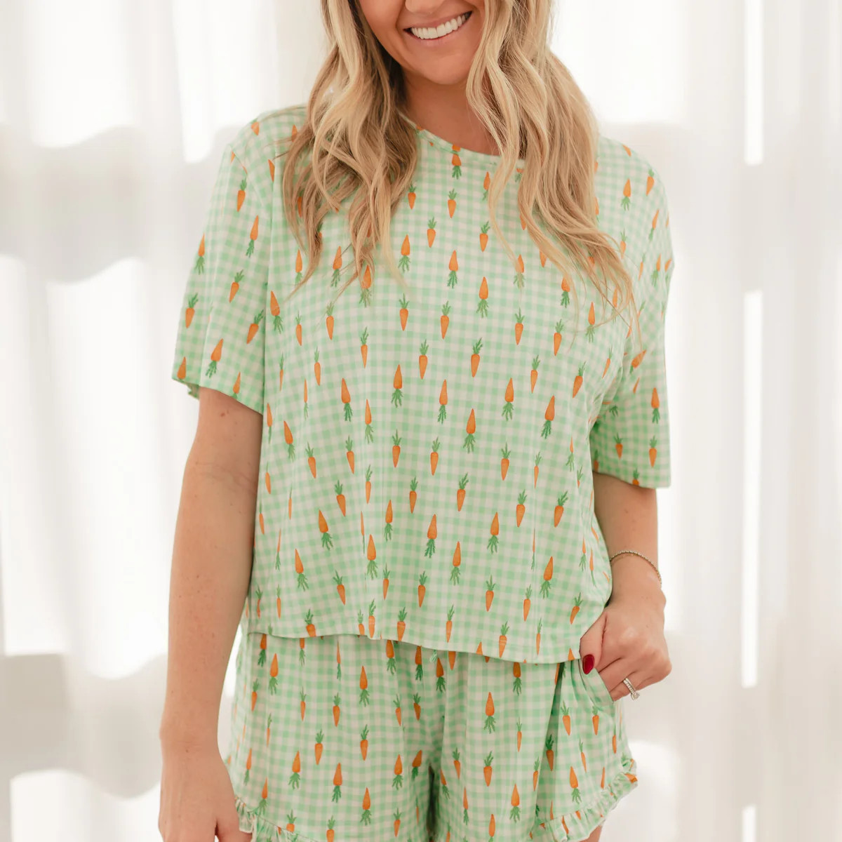 Women's Ruffle Short Set in Carrots | Silks Design