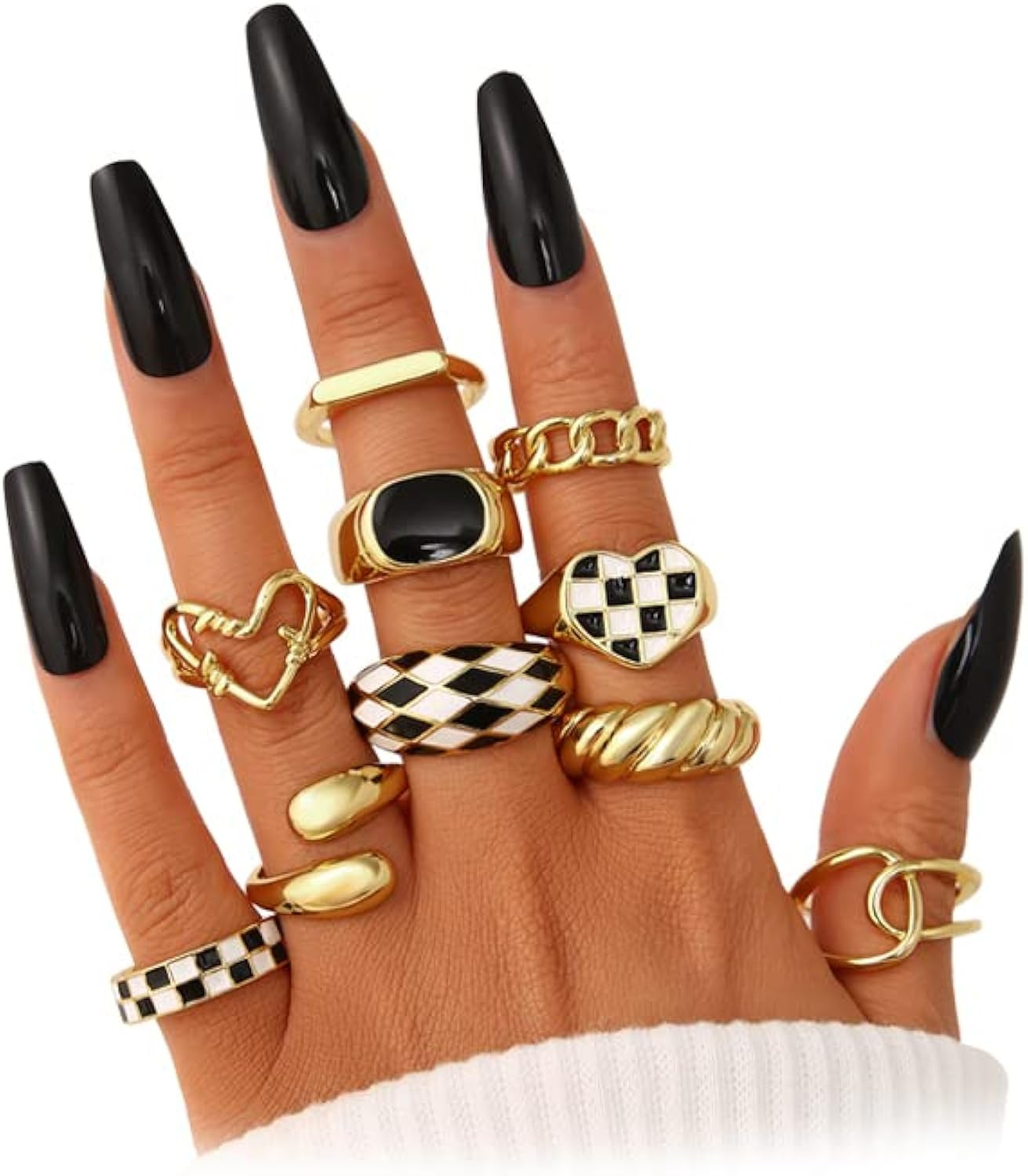 FAXHION 10PCS 18K Gold Chunky Rings for Women Girls, Gold Plated Twisted Rings Set Pack Stackable... | Amazon (US)