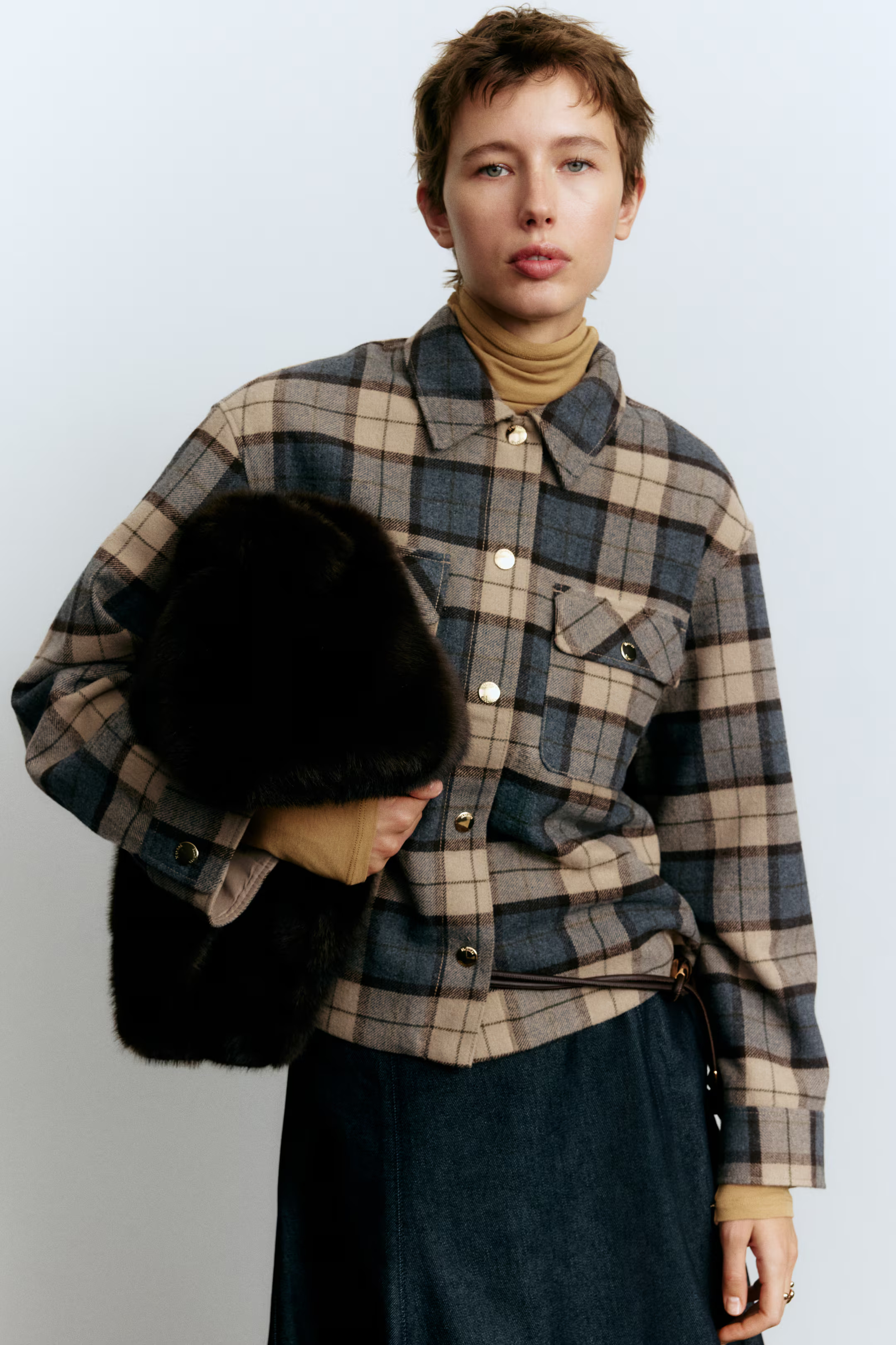 Oversized Shacket - Light beige/plaid - Ladies | H&M US | H&M (US + CA)