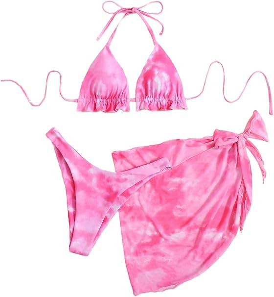 Verdusa Women's 3 Piece Bathing Suit Triangle Bikini Swimsuit Set with Cover Up Skirt | Amazon (US)