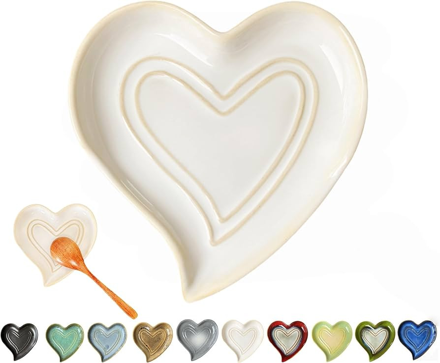 Ceramic Spoon Rest for Stove Top, Heart Cute Spoon Rest for Kitchen Counter, Cooking Spoon Holder... | Amazon (US)