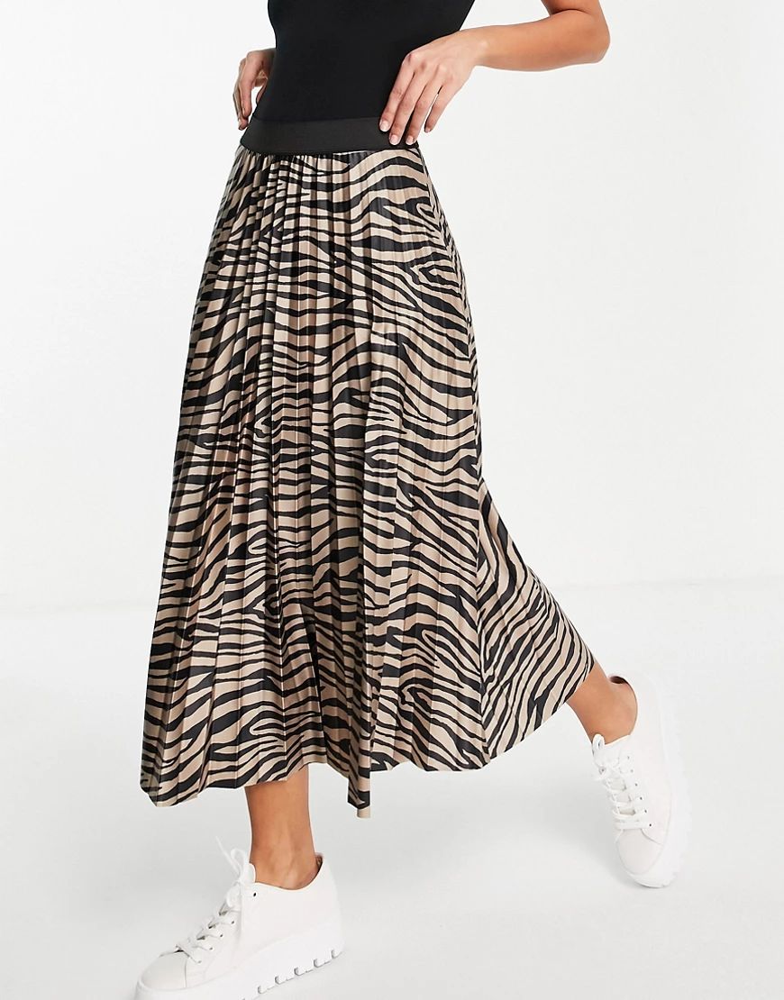 Vila elasticated waist pleated skirt in zebra-Multi | ASOS (Global)