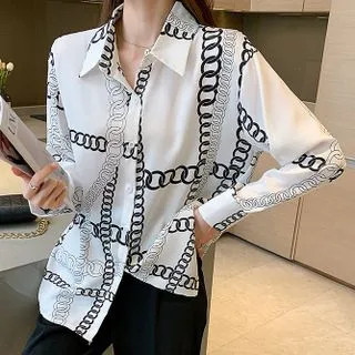 Long-Sleeve Chain Print Shirt | YesStyle Global