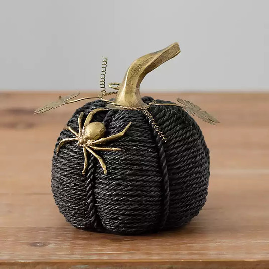 New!Black and Gold Pumpkin with Spider, 6 in.