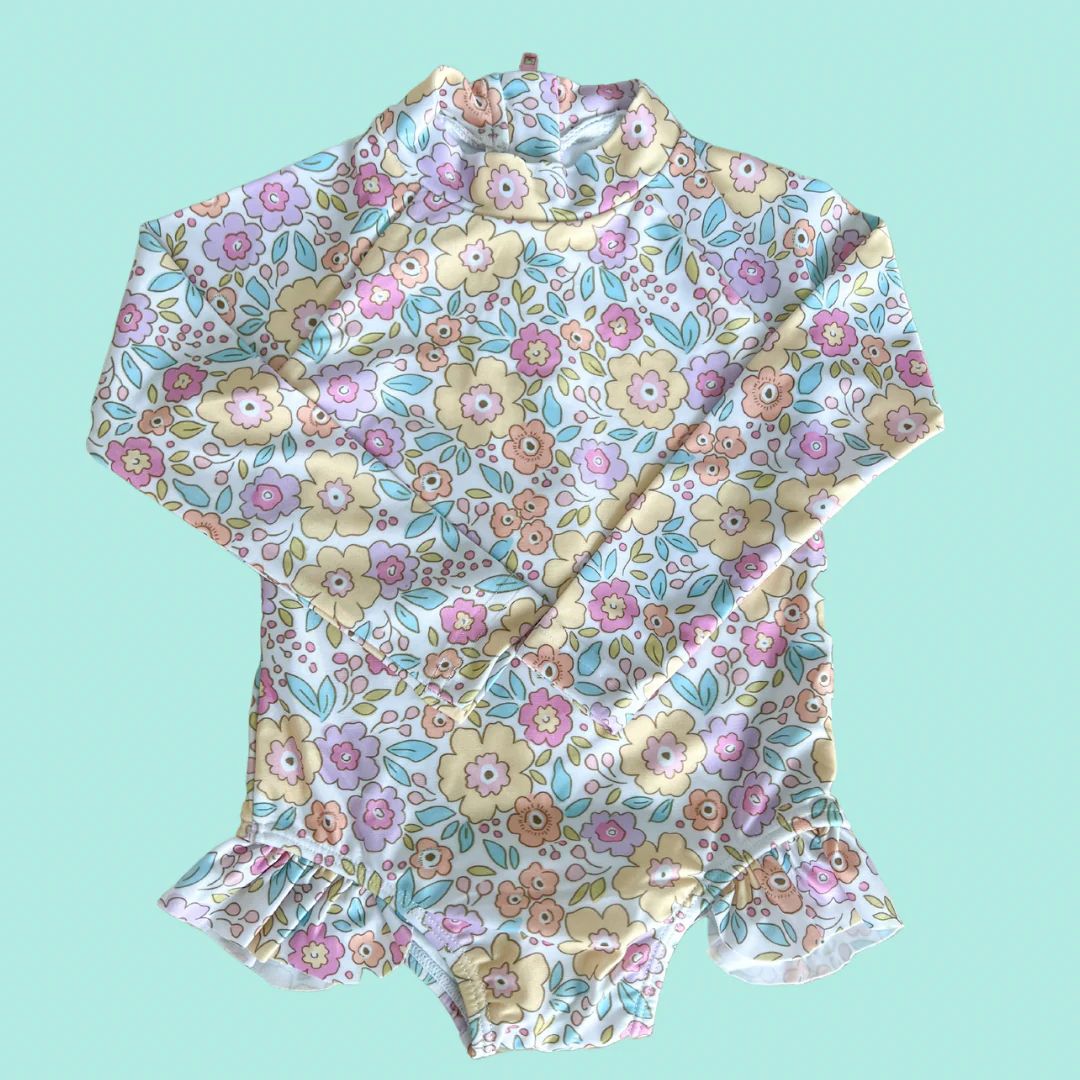 Yellow Floral Rashguard Swimsuit | Poppy Kids Co