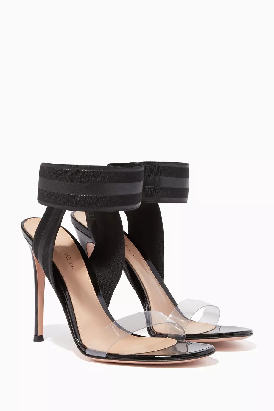 Shop Luxury Gianvito Rossi Black Leather & PVC Plexi 105 Sandals | Ounass