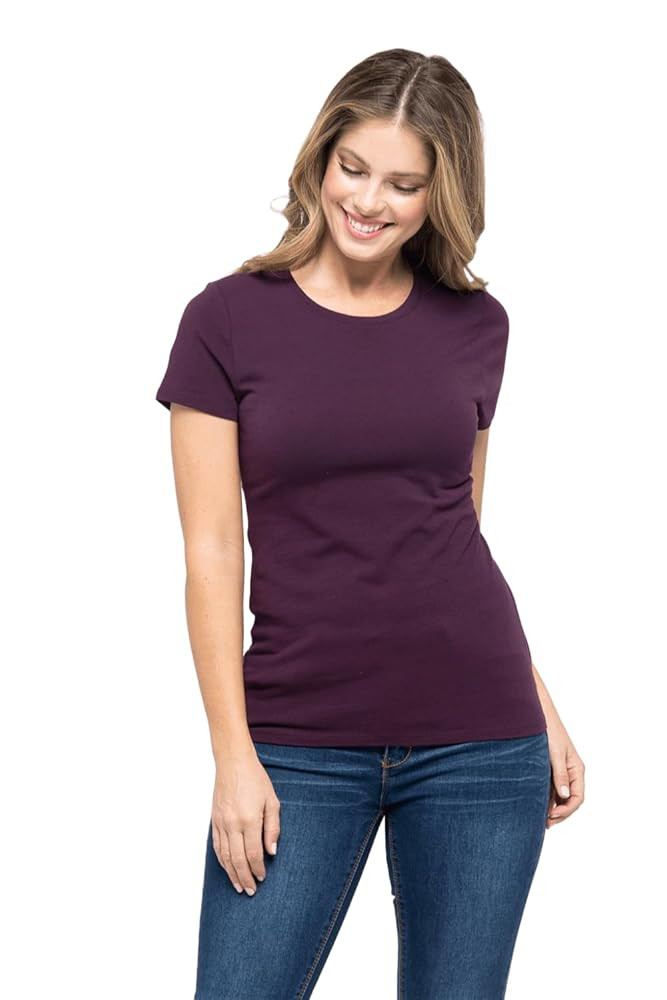 Women's Basic Solid Active Soft Cotton Short Sleeve Crew Neck & V Neck Slim Fitted Top T-Shirts | Amazon (US)