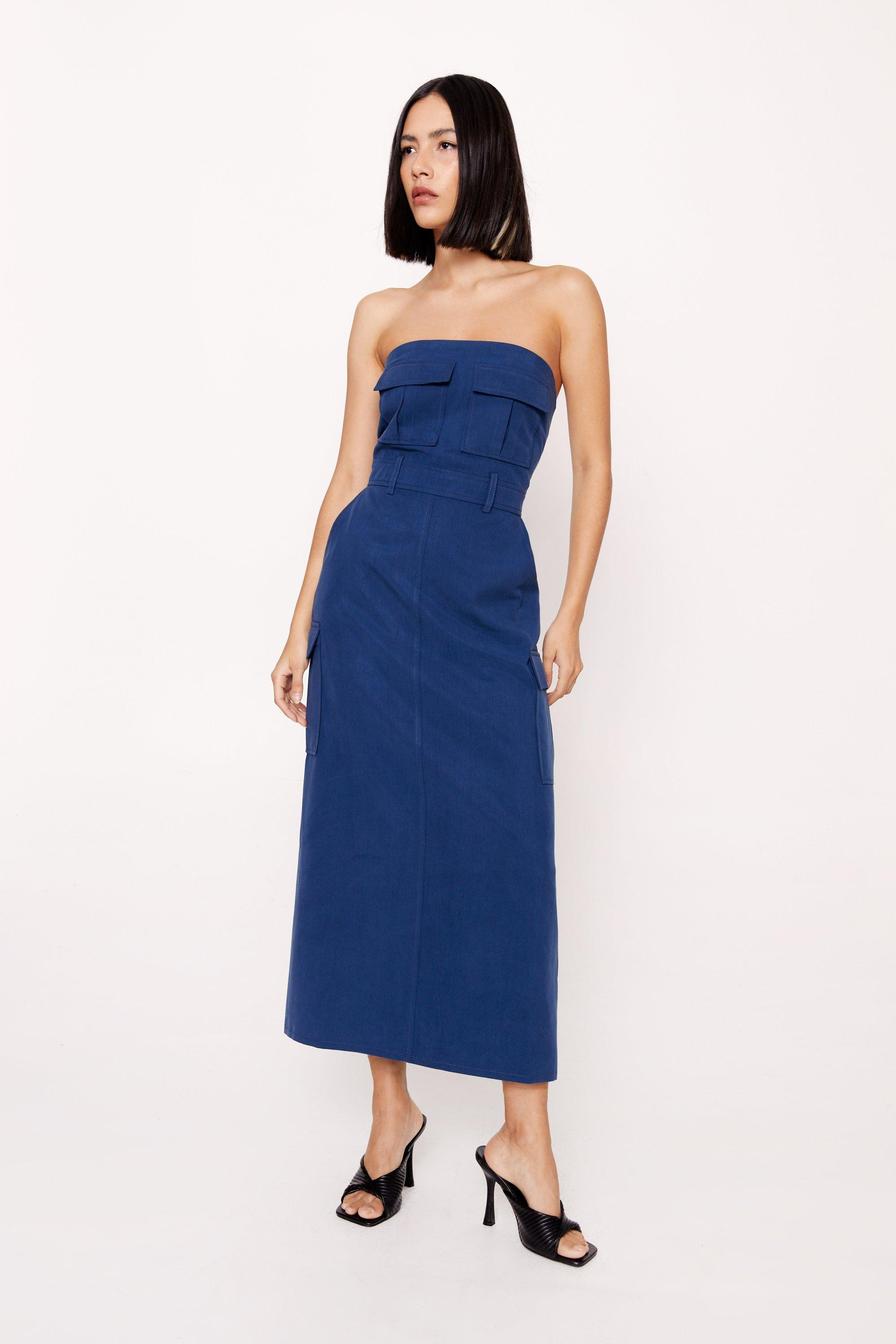 Womens Premium Twill Cargo Bandeau Dress - Navy - 2 | Nasty Gal (US)