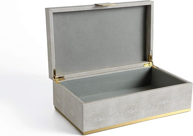 Ivory Faux Shagreen Leather Large Dresser Organizer, Desk's Top Organizer, Storage Box, Jewelry B... | Amazon (US)