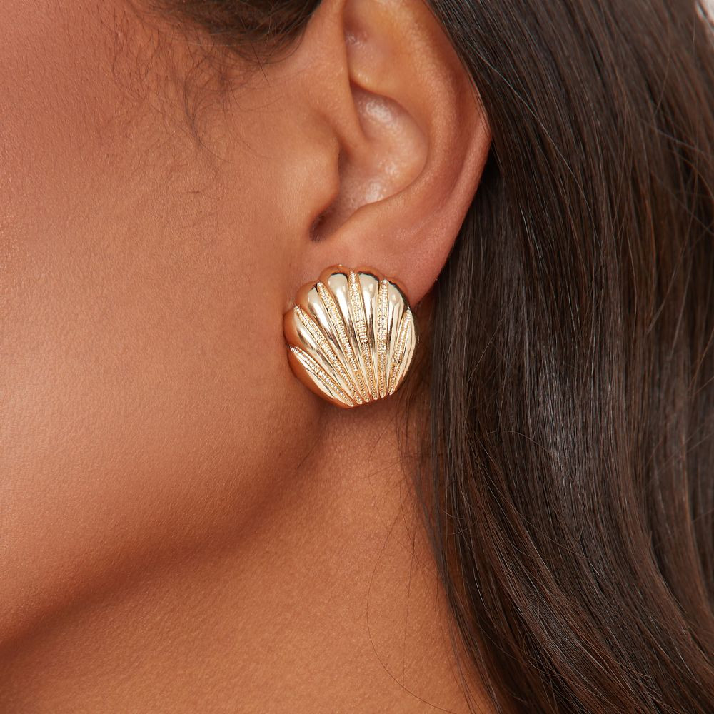 Shell Detail Chunky Stud Earring In Gold | EGO (UK)