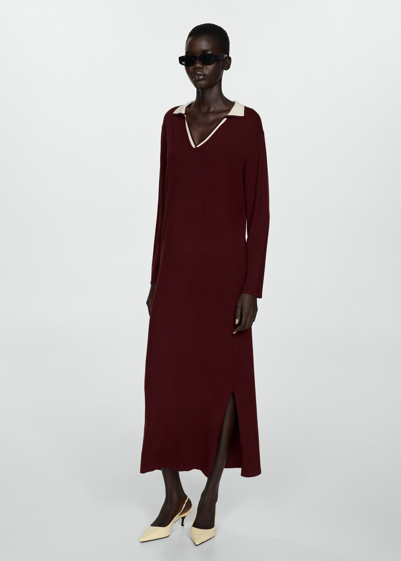 Knitted dress with contrasting collar | Mango (US/MX/AU)