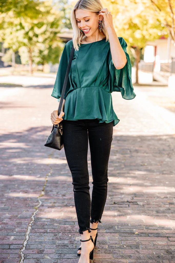 All Instinct Forest Green Satin Blouse | The Mint Julep Boutique