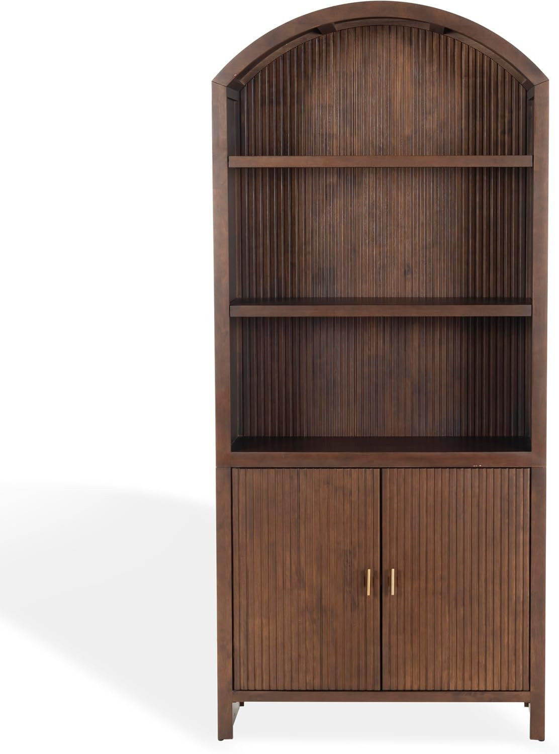 SAFAVIEH Couture Collection - Elladora Walnut Wood 3-Shelf Bookcase with Ribbed Front Cabinet & Brass Accents, Modern Oak Veneer Display (SFV4240A) | Amazon (US)
