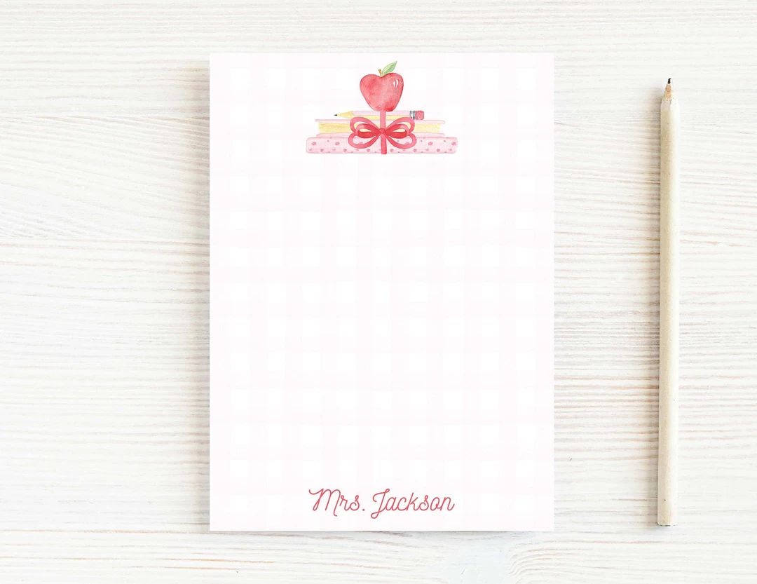 Personalized Teacher Notepad, School Pink Books Notepad - Etsy | Etsy (US)
