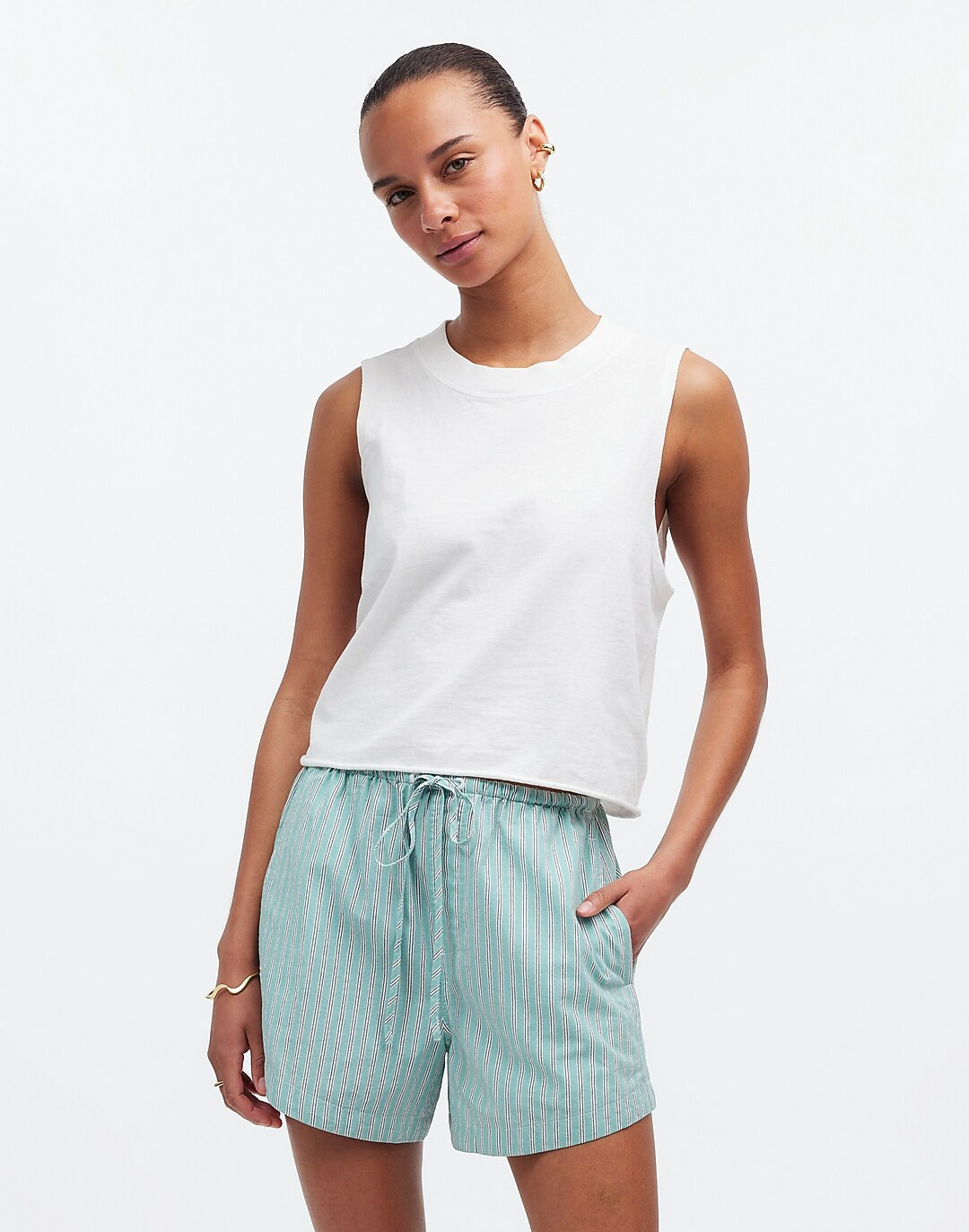 Drawstring High-Rise Mid-Length Shorts in Crinkle Poplin | Madewell