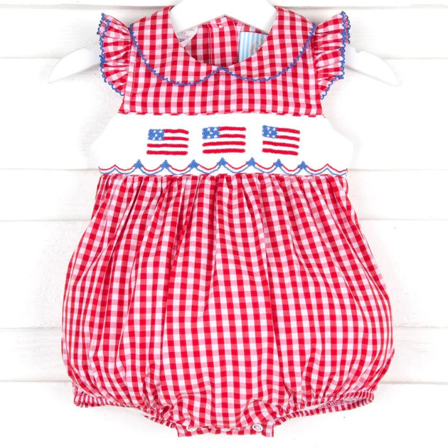 Smocked Flag Collared Bubble Red Check | Classic Whimsy