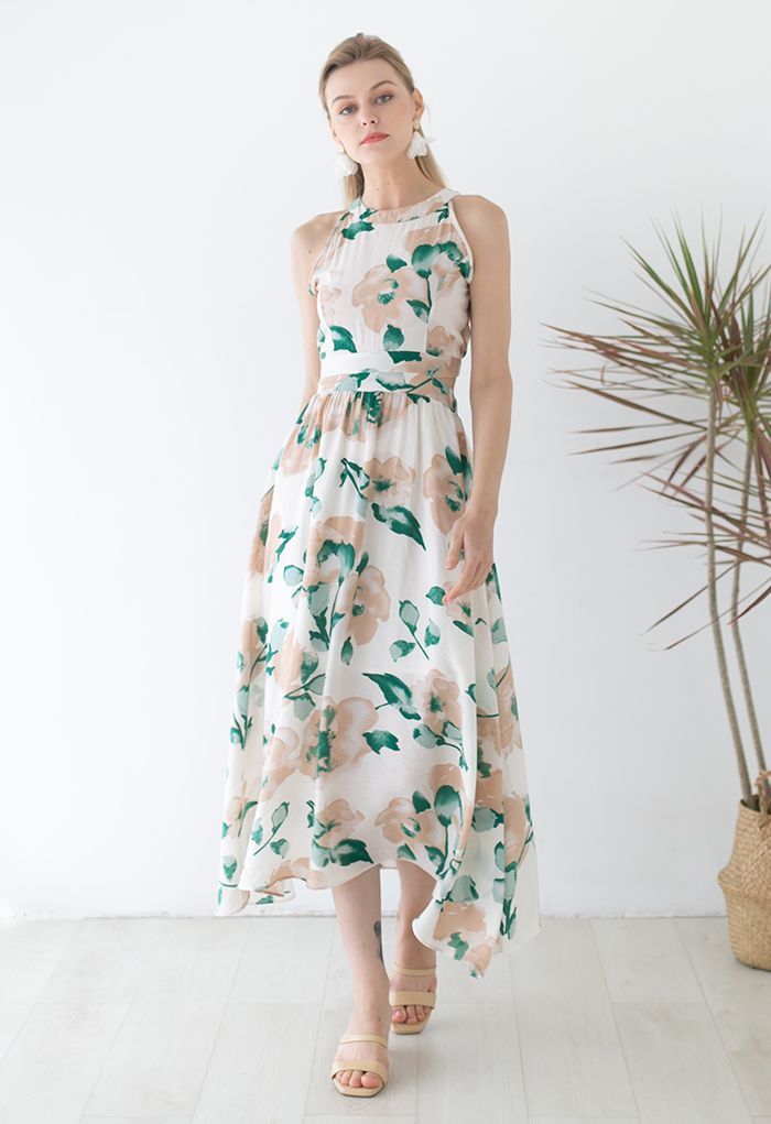 Summer Mood Watercolor Floral Halter Maxi Dress | Chicwish