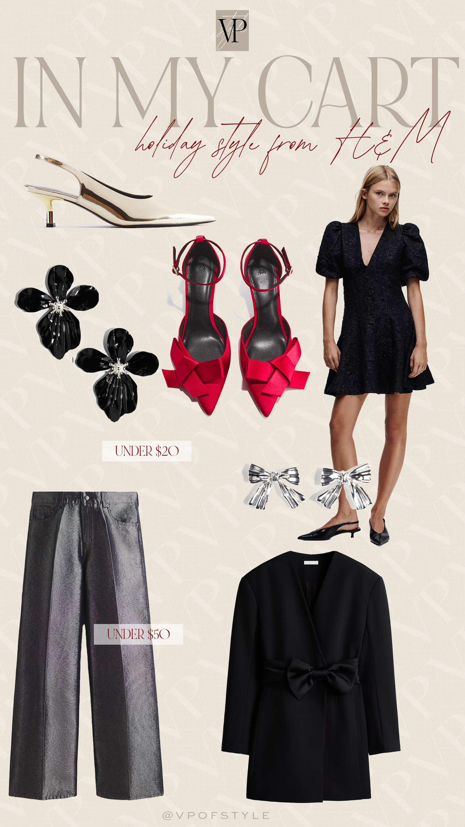 H&M holiday style finds I'm loving. Entire Site is up to 50% off right now on all of the new arrivals. Holiday dresses, holiday statement earrings, Holiday shoes, holiday outfit ideas. holiday pants, shimmery pants, bow dress, black dress, gold slingback shoes, red bow shoes affordable style  

 #LTKHoliday #LTKSaleAlert #LTKFindsUnder50