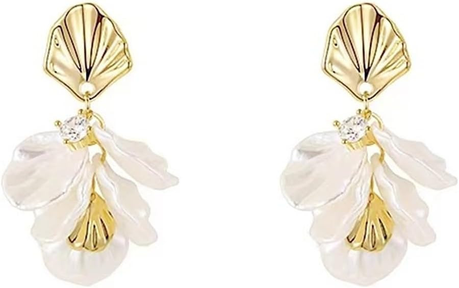 Seashell Pearl Stud Earrings for Women Ocean Sea Theme Sweet Double Layer Acrylic Shell Lightweig... | Amazon (US)