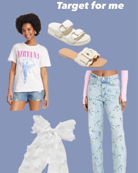 Target spring finds! 
- womens fashion - womens style - spring outfit - target finds - target fashion - white sandals - jeans - hair bow - accessories 