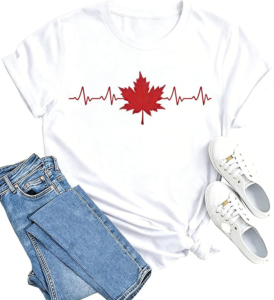 DIKUCI Canada Shirt for Women Short Sleeve Round Neck Canada Flag Graphic Tee Maple Leaf Graphic ... | Amazon (CA)
