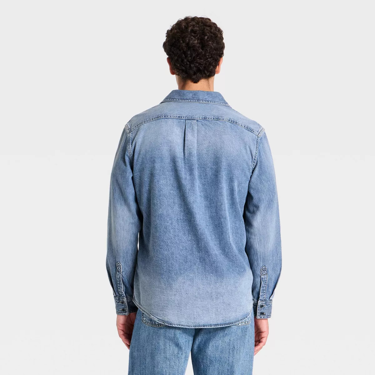 Men's Denim Long Sleeve Layer Button-Down Shirt - Goodfellow & Co™ Light Indigo L | Target