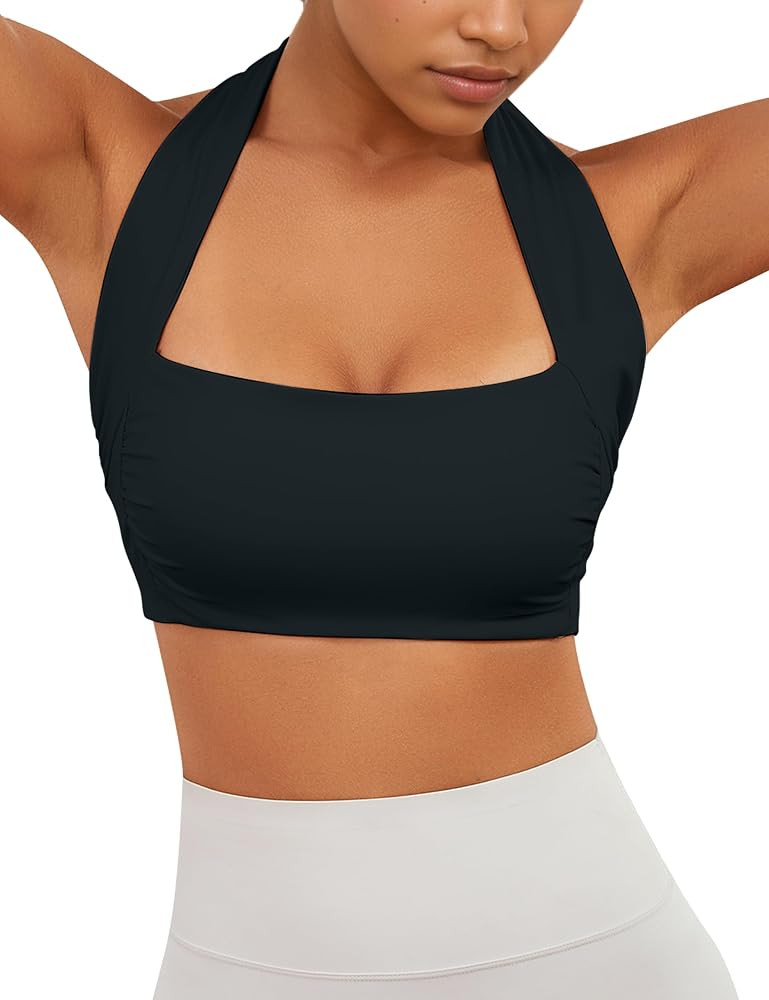 Womens Halter Sports Bra Square Neck Racerback Bras Seamless Padded Yoga Bra Workout Crop Tank To... | Amazon (US)