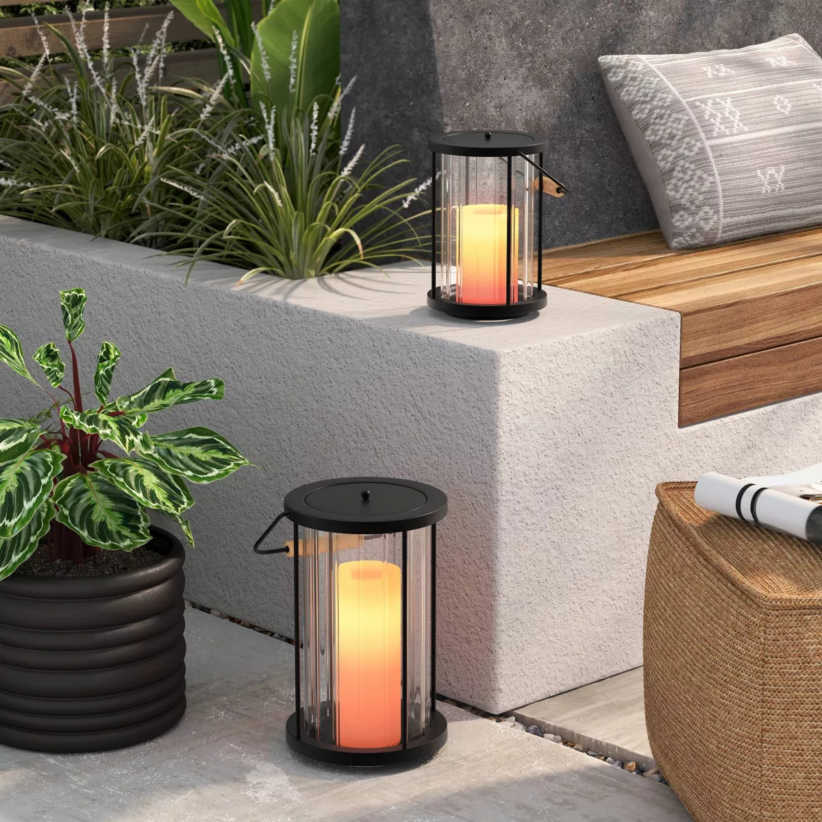 Black Metal and Glass Battery LED Outdoor Lantern Clear/Black - Threshold™ | Target