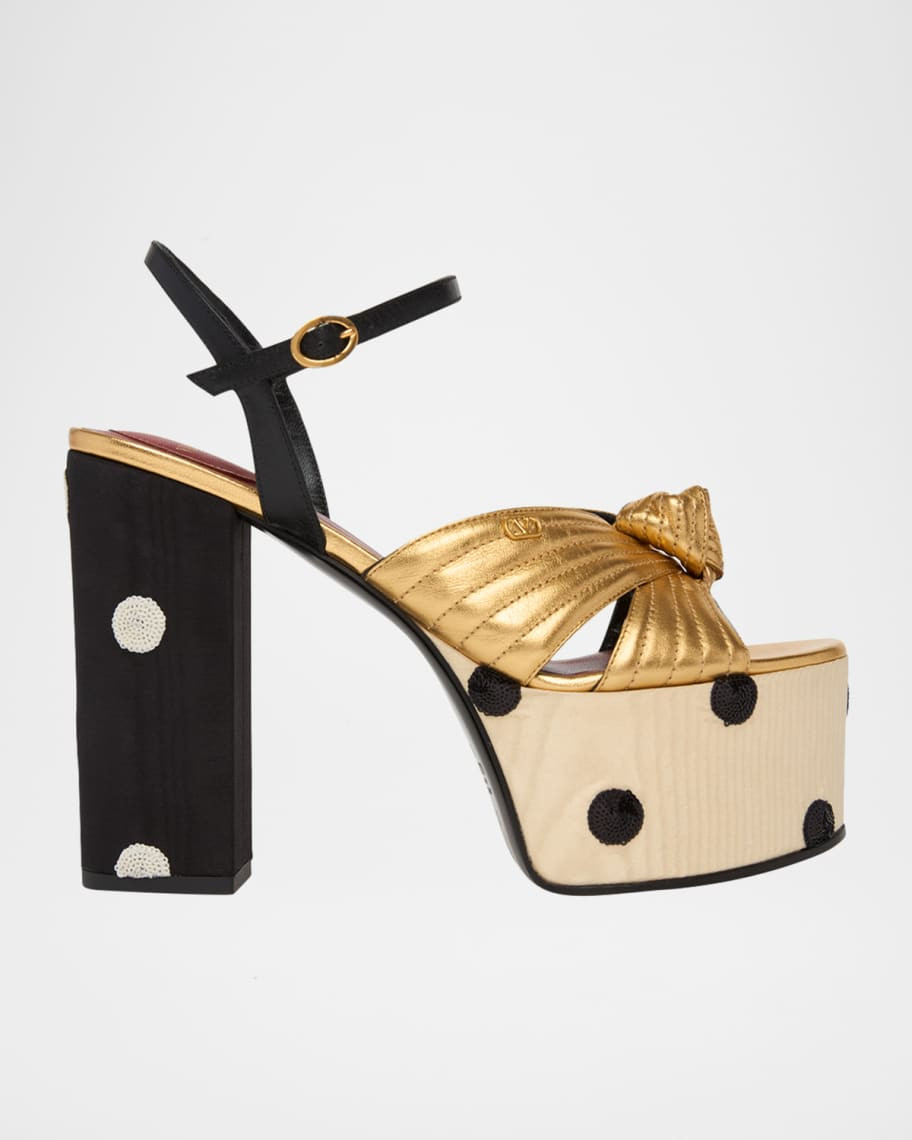 Valentino Garavani 125mm VLogo Crasher Sequined Polka Dot Leather Platform Sandals | Neiman Marcus