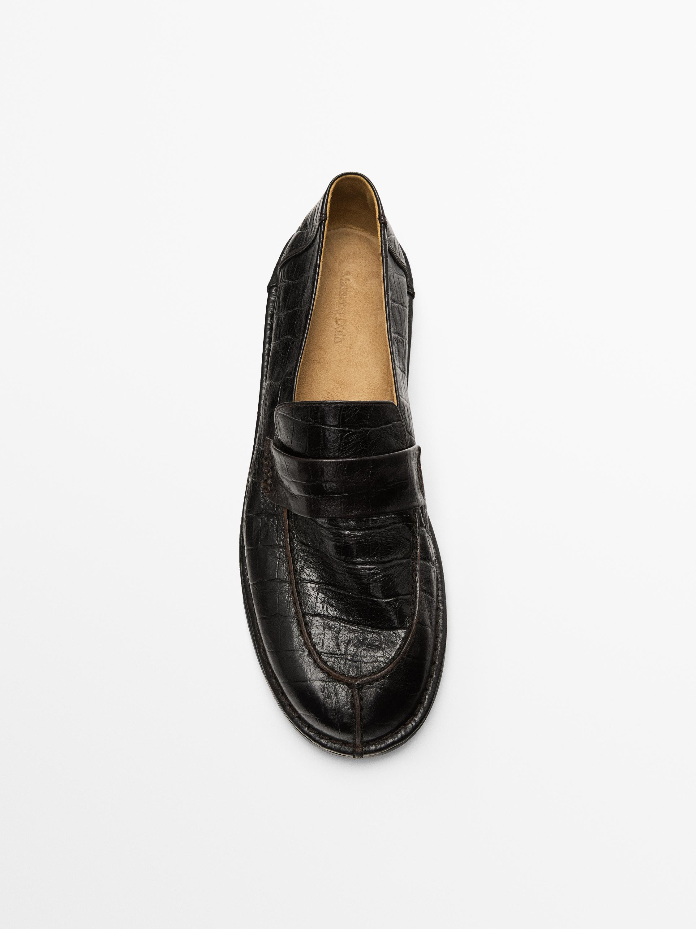 Mock croc embossed loafers | Massimo Dutti UK