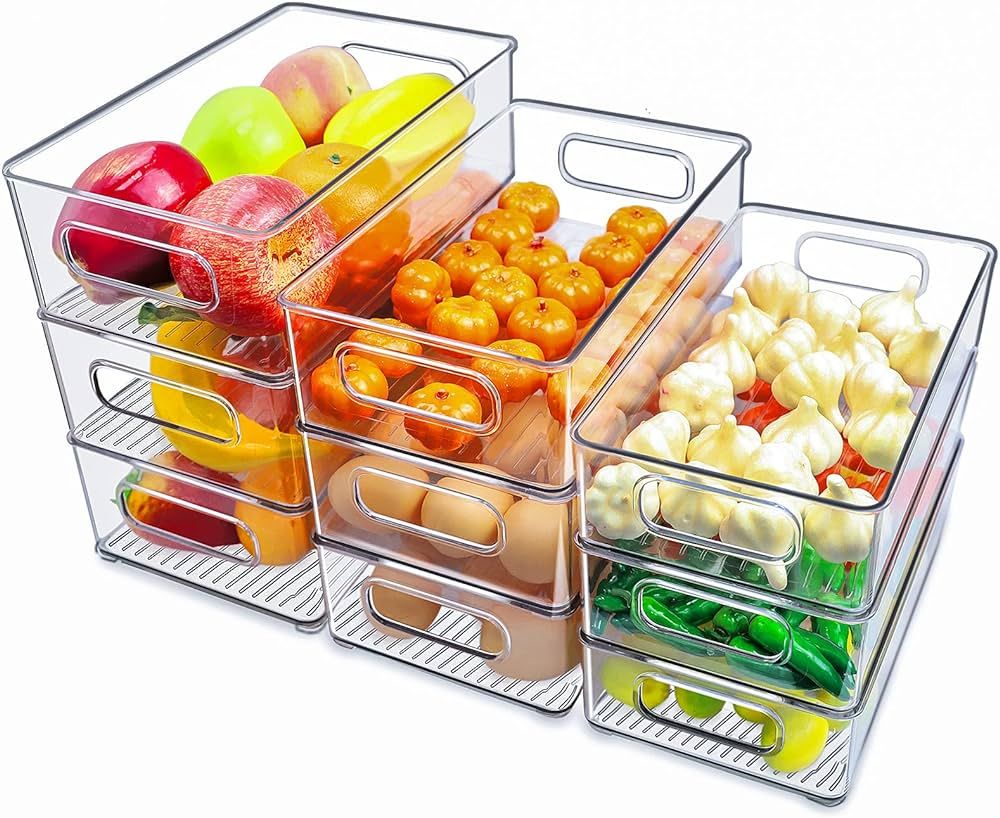Lachesis Stackable Refrigerator Organizer Bins, Fridge Clear Bins with Handles Kitchen Organizer ... | Amazon (US)