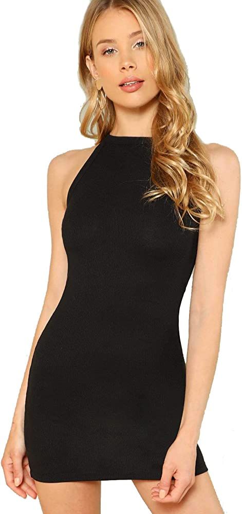 SheIn Women's Summer Sleeveless Halter Neck Casual Tank Bodycon Mini Dress | Amazon (US)